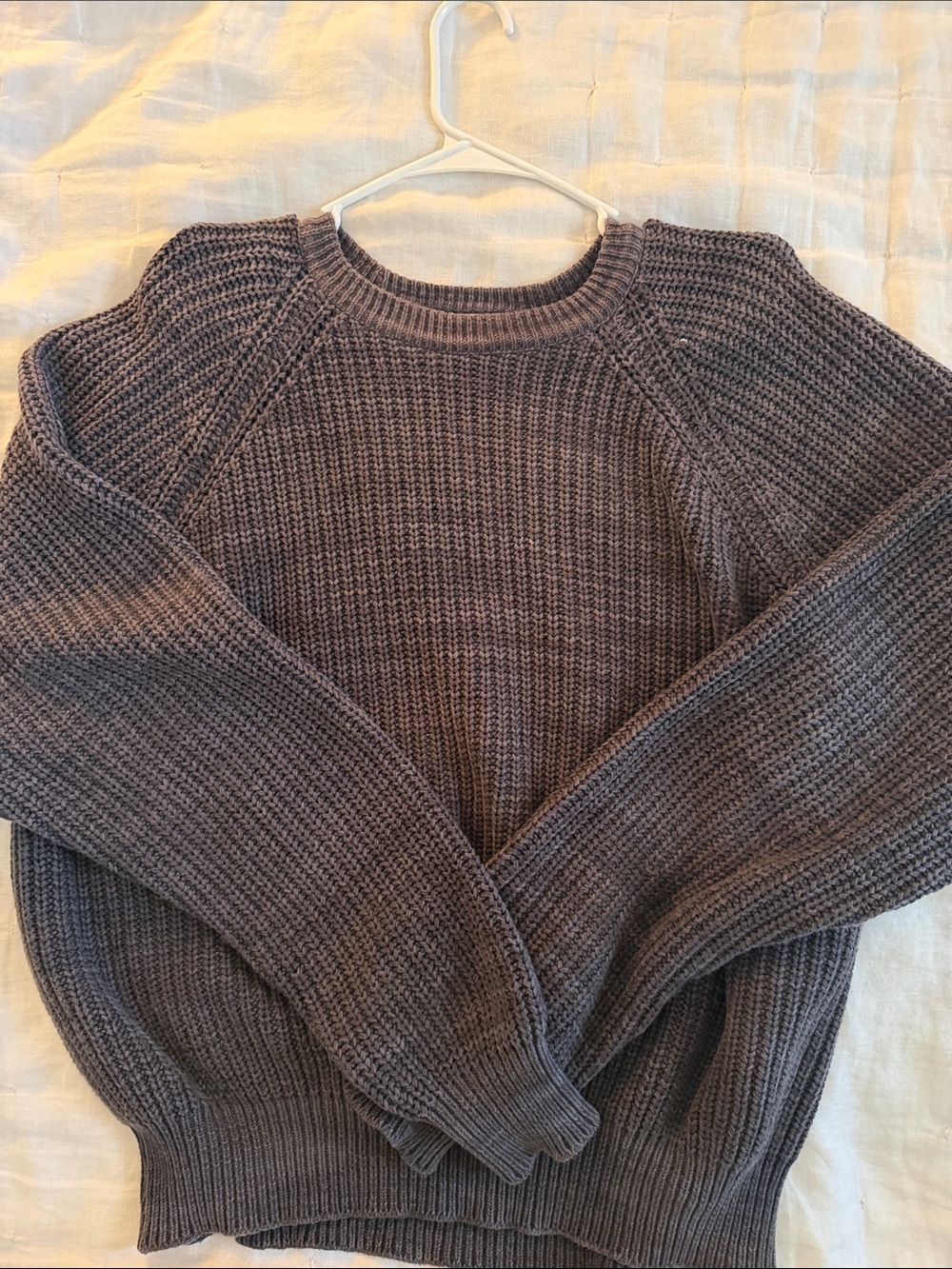 L.L. Bean Women's Charcoal Crewneck Waffle-Knit Sweater
